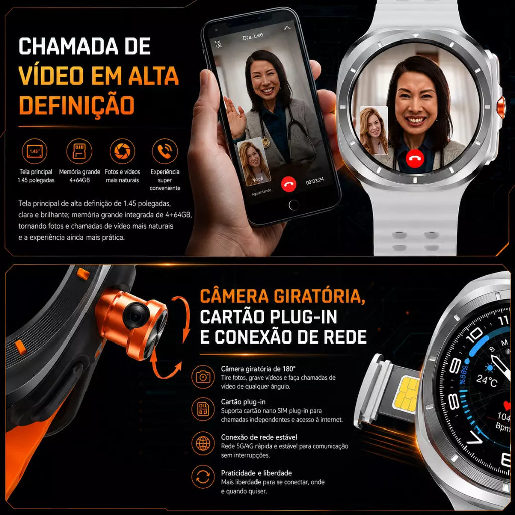 Smartwatch Howear Hw-S12 Call 5G 4/64gb 3 Pulseiras Android Amoled Camera Wifi
