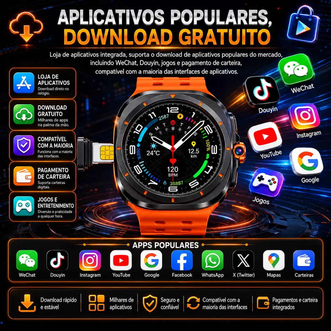 Smartwatch Howear Hw-S12 Call 5G 4/64gb 3 Pulseiras Android Amoled Camera Wifi