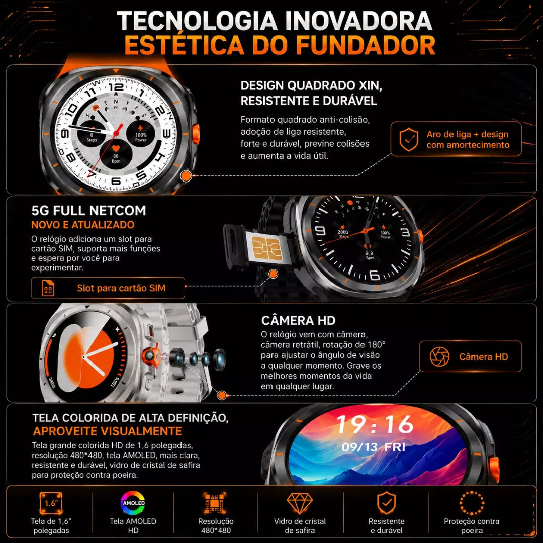 Smartwatch Howear Hw-S12 Call 5G 4/64gb 3 Pulseiras Android Amoled Camera Wifi