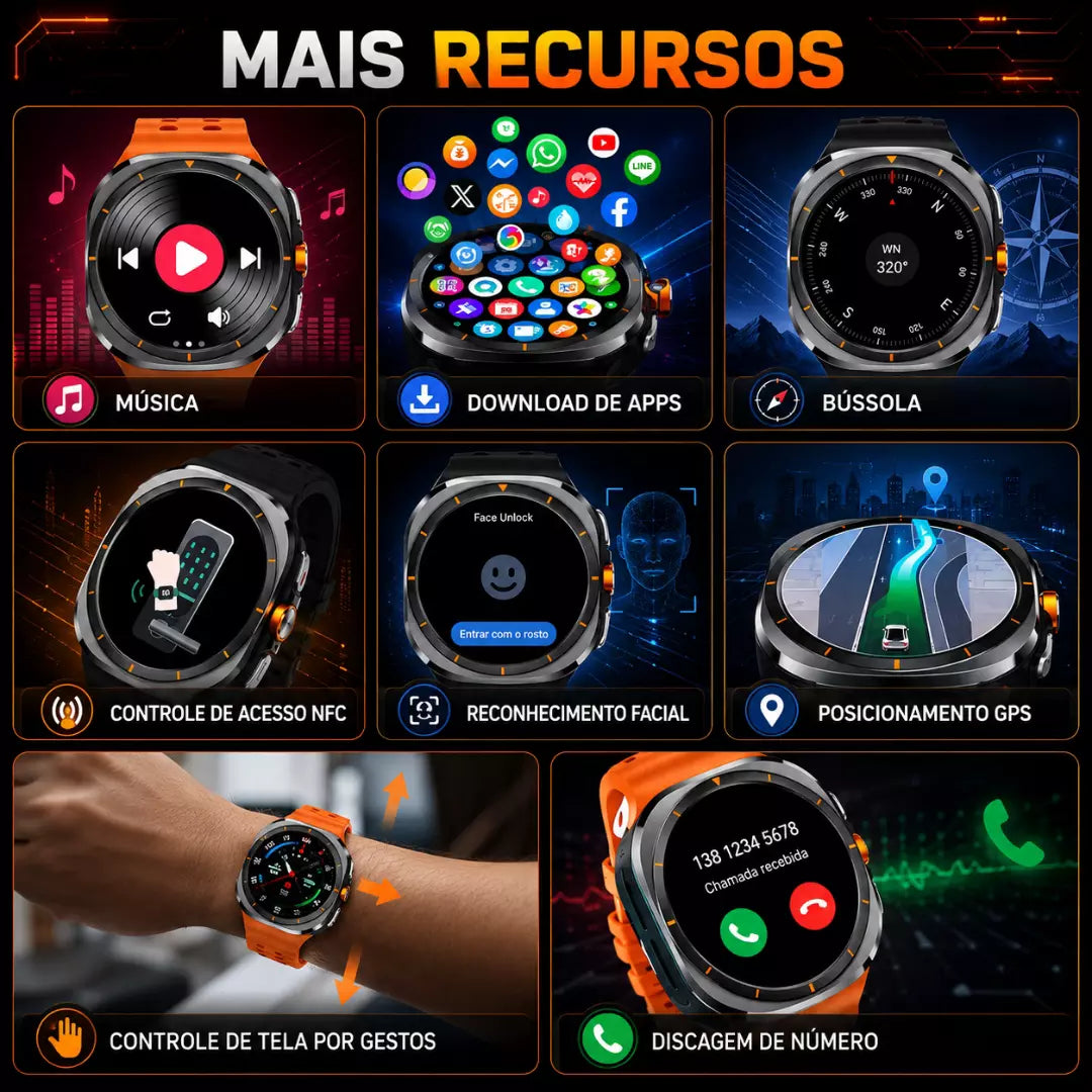 Smartwatch Howear Hw-S12 Call 5G 4/64gb 3 Pulseiras Android Amoled Camera Wifi