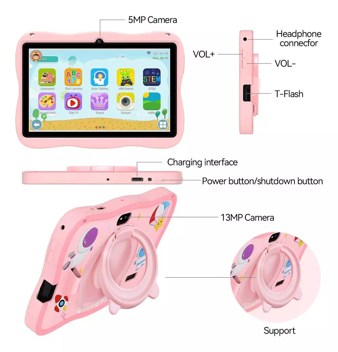 Tablet Infantil Kids Astronauta 4/64GB Com Caneta Touch e Acessorios